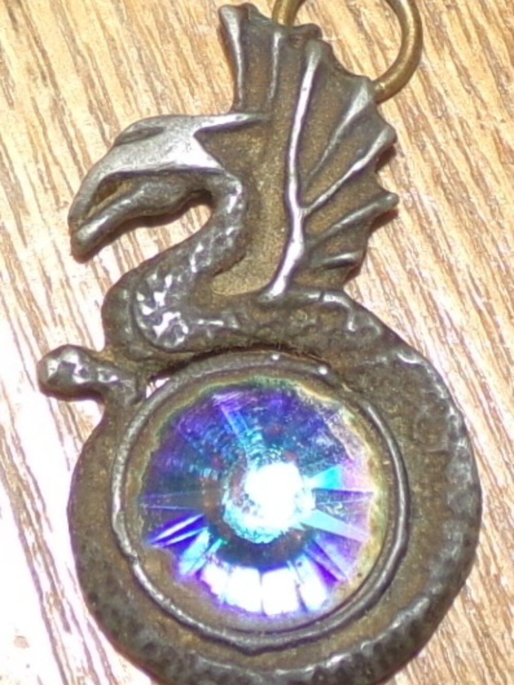 Pewter Dragon Pendant made with Large Swarovski Crystal